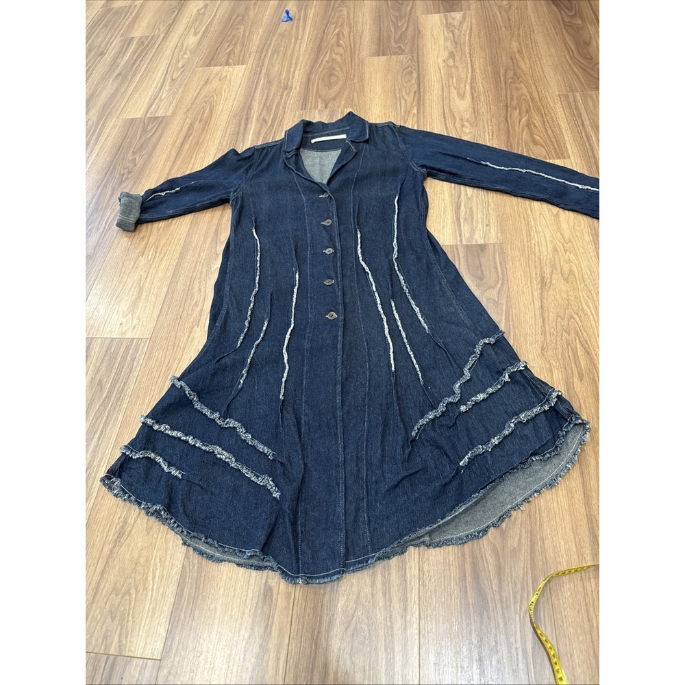 Cynthia Ashby Denim DusterJacket /dress Artsy Asymmetrical Distressed Lagenlook - Picture 6 of 12